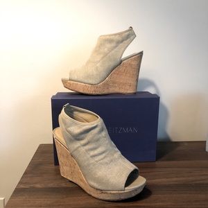 Stuart Weitzman Tan Glover Cork Wedges Heels 10